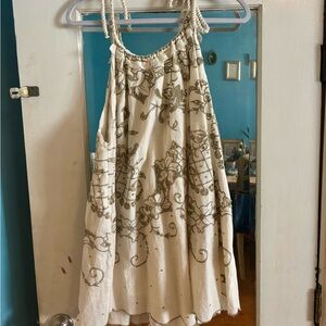 Cream and Brown Embroidered Dress